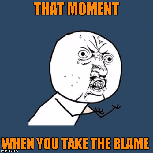 Y U No | THAT MOMENT; WHEN YOU TAKE THE BLAME | image tagged in memes,y u no | made w/ Imgflip meme maker