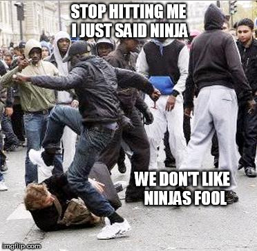 STOP HITTING ME I JUST SAID NINJA WE DON'T LIKE  NINJAS FOOL | made w/ Imgflip meme maker