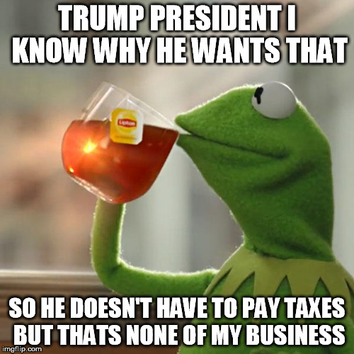 But That's None Of My Business Meme |  TRUMP PRESIDENT I KNOW WHY HE WANTS THAT; SO HE DOESN'T HAVE TO PAY TAXES BUT THATS NONE OF MY BUSINESS | image tagged in memes,but thats none of my business,kermit the frog | made w/ Imgflip meme maker