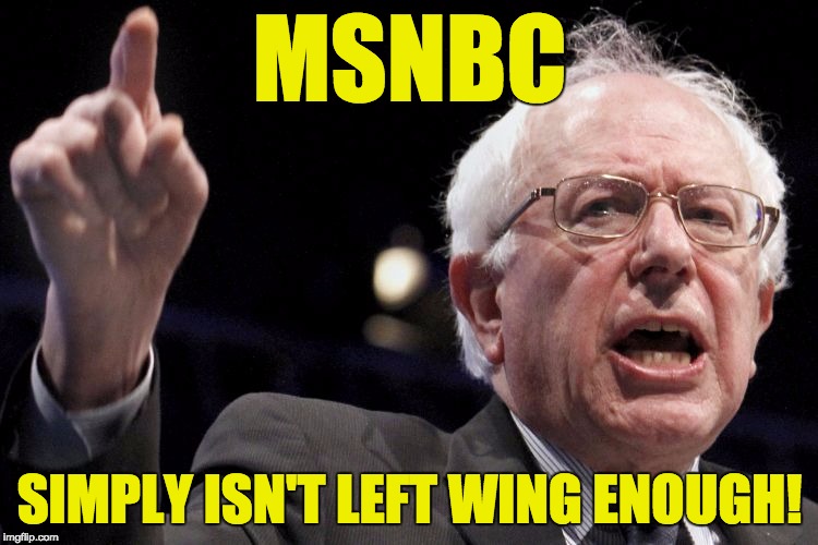 “We have got to think of ways the Democratic party, for a start, starts funding the equivalent of Fox television.” Whaaa? | MSNBC; SIMPLY ISN'T LEFT WING ENOUGH! | image tagged in bern,idiot,politics,bernie sanders,bernie | made w/ Imgflip meme maker