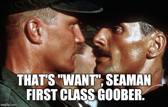 THAT'S "WANT", SEAMAN FIRST CLASS GOOBER. | made w/ Imgflip meme maker