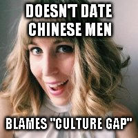 FOB FEMPAT | DOESN'T DATE CHINESE MEN; BLAMES "CULTURE GAP" | image tagged in fob fempat,CCJ2 | made w/ Imgflip meme maker