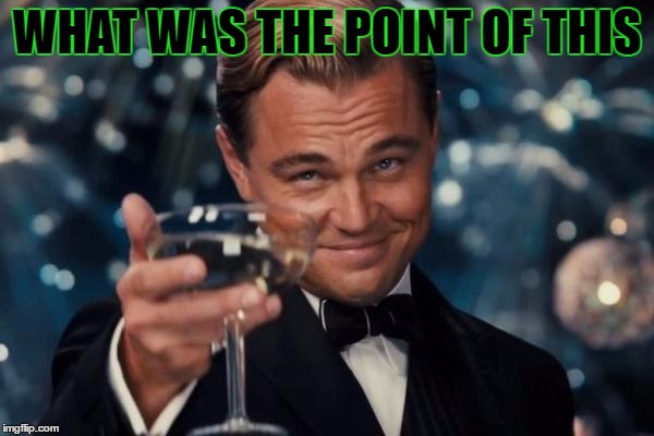 Leonardo Dicaprio Cheers Meme | WHAT WAS THE POINT OF THIS | image tagged in memes,leonardo dicaprio cheers | made w/ Imgflip meme maker