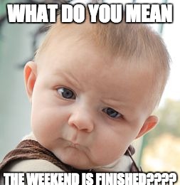 Skeptical Baby Meme | WHAT DO YOU MEAN; THE WEEKEND IS FINISHED???? | image tagged in memes,skeptical baby | made w/ Imgflip meme maker