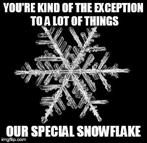 YOU'RE KIND OF THE EXCEPTION TO A LOT OF THINGS OUR SPECIAL SNOWFLAKE | made w/ Imgflip meme maker