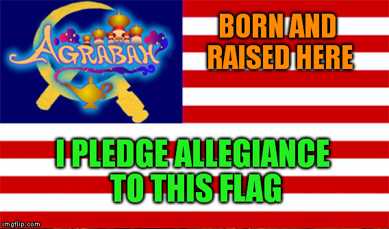 Born and raise | BORN AND RAISED HERE; I PLEDGE ALLEGIANCE TO THIS FLAG | image tagged in flag,first world problems,agrabah,born | made w/ Imgflip meme maker