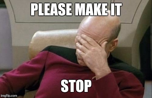 Captain Picard Facepalm Meme | PLEASE MAKE IT STOP | image tagged in memes,captain picard facepalm | made w/ Imgflip meme maker