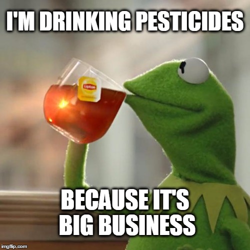 Intestinal Veracitude | I'M DRINKING PESTICIDES; BECAUSE IT'S BIG BUSINESS | image tagged in memes,but thats none of my business,kermit the frog,monsanto | made w/ Imgflip meme maker