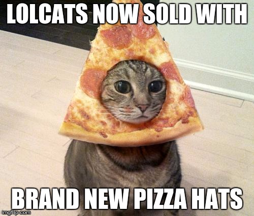 pizza cat | LOLCATS NOW SOLD WITH; BRAND NEW PIZZA HATS | image tagged in pizza cat | made w/ Imgflip meme maker