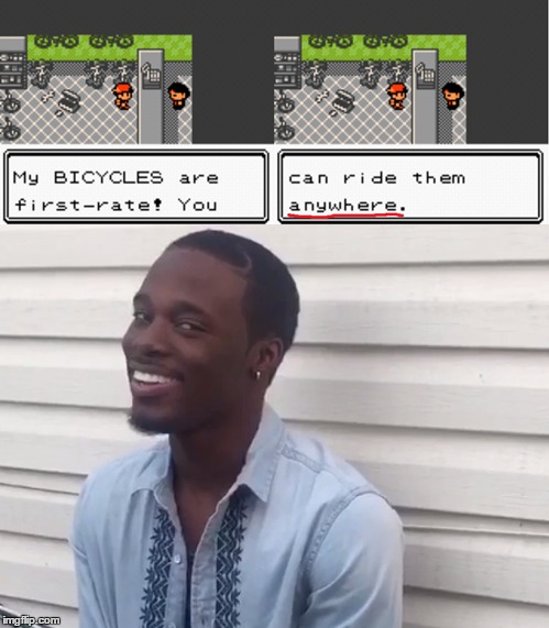 image tagged in pokemon,bike,bicycle,lying | made w/ Imgflip meme maker