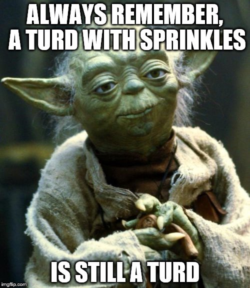 Star Wars Yoda | ALWAYS REMEMBER, A TURD WITH SPRINKLES; IS STILL A TURD | image tagged in memes,star wars yoda | made w/ Imgflip meme maker