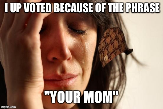First World Problems Meme | I UP VOTED BECAUSE OF THE PHRASE "YOUR MOM" | image tagged in memes,first world problems,scumbag | made w/ Imgflip meme maker