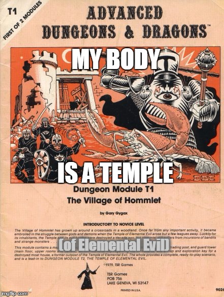 MY BODY; IS A TEMPLE; (of Elemental Evil) | image tagged in temple of elemental evil | made w/ Imgflip meme maker
