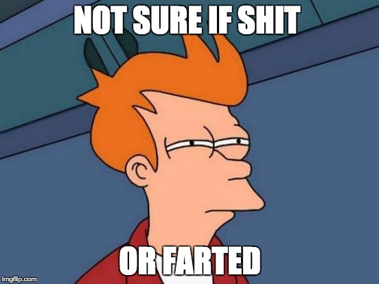 Futurama Fry | NOT SURE IF SHIT; OR FARTED | image tagged in memes,futurama fry | made w/ Imgflip meme maker