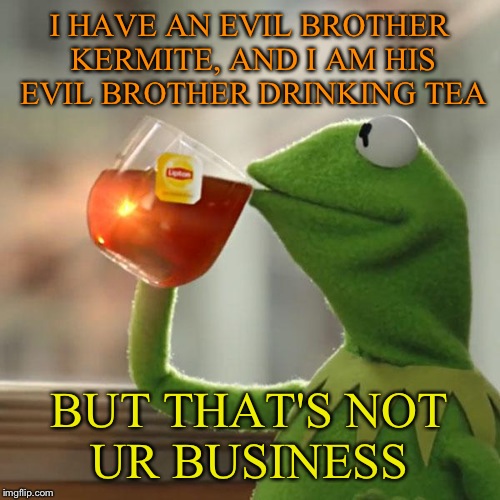 But That's None Of My Business | I HAVE AN EVIL BROTHER KERMITE, AND I AM HIS EVIL BROTHER DRINKING TEA; BUT THAT'S NOT UR BUSINESS | image tagged in memes,but thats none of my business,kermit the frog | made w/ Imgflip meme maker