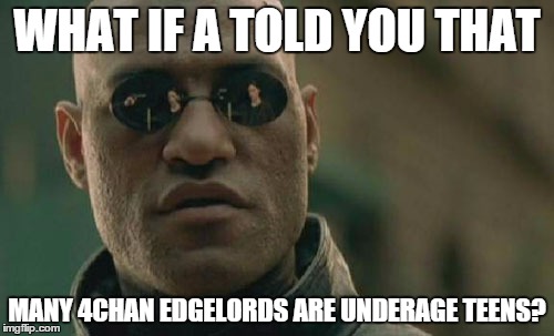 Matrix Morpheus Meme | WHAT IF A TOLD YOU THAT; MANY 4CHAN EDGELORDS ARE UNDERAGE TEENS? | image tagged in memes,matrix morpheus | made w/ Imgflip meme maker