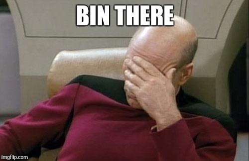 Captain Picard Facepalm Meme | BIN THERE | image tagged in memes,captain picard facepalm | made w/ Imgflip meme maker