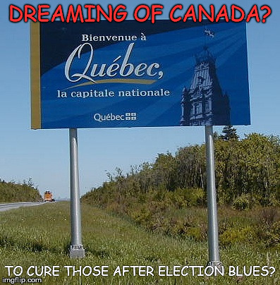 Canada, when you've had enough... | DREAMING OF CANADA? TO CURE THOSE AFTER ELECTION BLUES? | image tagged in political humor,american politics | made w/ Imgflip meme maker