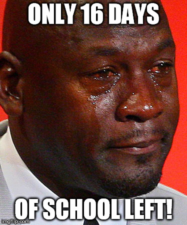 Crying Jordan | ONLY 16 DAYS; OF SCHOOL LEFT! | image tagged in crying jordan | made w/ Imgflip meme maker
