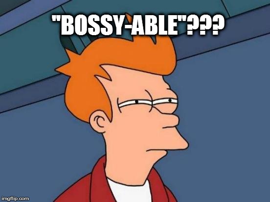 Futurama Fry Meme | ''BOSSY-ABLE''??? | image tagged in memes,futurama fry | made w/ Imgflip meme maker