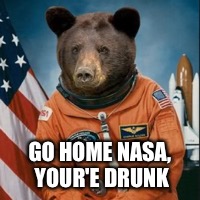 GO HOME NASA, YOUR'E DRUNK | image tagged in bear puns | made w/ Imgflip meme maker