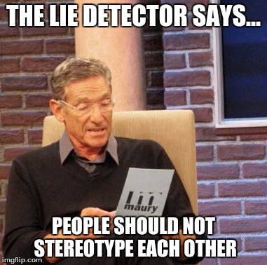 Maury Lie Detector | THE LIE DETECTOR SAYS... PEOPLE SHOULD NOT STEREOTYPE EACH OTHER | image tagged in memes,maury lie detector | made w/ Imgflip meme maker