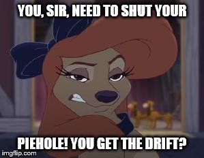 You, Sir, Need To Shut Your Piehole! You Get the drift? |  YOU, SIR, NEED TO SHUT YOUR; PIEHOLE! YOU GET THE DRIFT? | image tagged in dixie means business,memes,the fox and the hound 2,reba mcentire,dog | made w/ Imgflip meme maker