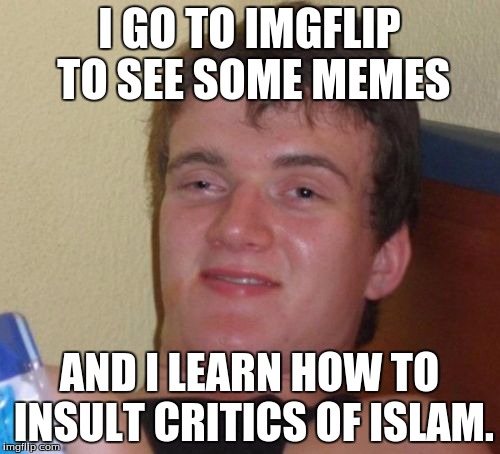 10 Guy Meme | I GO TO IMGFLIP TO SEE SOME MEMES AND I LEARN HOW TO INSULT CRITICS OF ISLAM. | image tagged in memes,10 guy | made w/ Imgflip meme maker