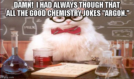 DAMN!  I HAD ALWAYS THOUGH THAT ALL THE GOOD CHEMISTRY JOKES "ARGON." | made w/ Imgflip meme maker