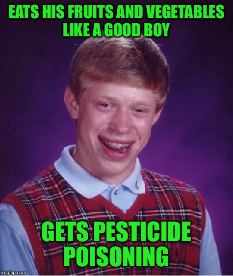 Bad Luck Brian Meme | EATS HIS FRUITS AND VEGETABLES LIKE A GOOD BOY; GETS PESTICIDE POISONING | image tagged in memes,bad luck brian | made w/ Imgflip meme maker