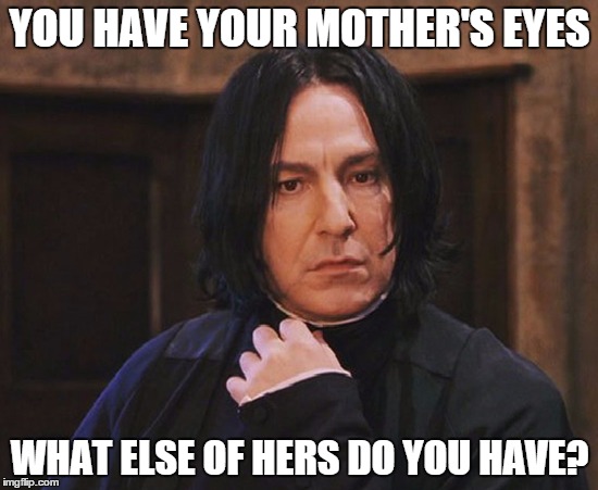 Curious Snape | YOU HAVE YOUR MOTHER'S EYES; WHAT ELSE OF HERS DO YOU HAVE? | image tagged in snape meme | made w/ Imgflip meme maker