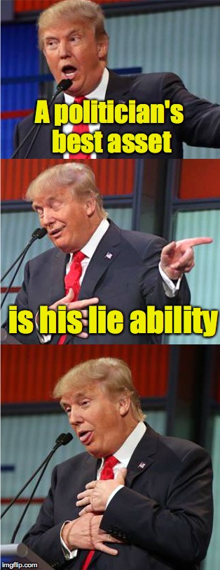Trump finally telling the truth | A politician's best asset; is his lie ability | image tagged in bad pun trump,politician | made w/ Imgflip meme maker