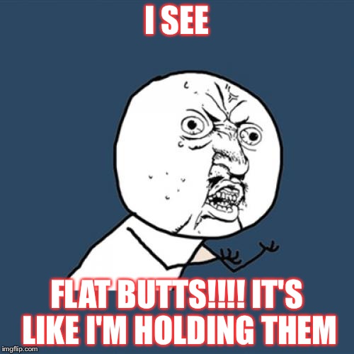 Y U No Meme | I SEE; FLAT BUTTS!!!! IT'S LIKE I'M HOLDING THEM | image tagged in memes,y u no | made w/ Imgflip meme maker