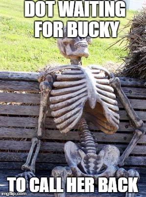 Waiting Skeleton Meme | DOT WAITING FOR BUCKY; TO CALL HER BACK | image tagged in memes,waiting skeleton | made w/ Imgflip meme maker