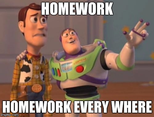X, X Everywhere Meme | HOMEWORK; HOMEWORK EVERY WHERE | image tagged in memes,x x everywhere | made w/ Imgflip meme maker