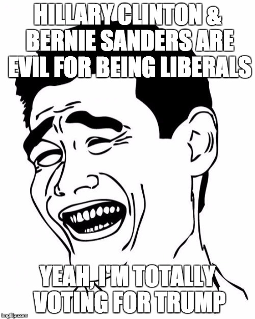 But... is Hillary really a liberal? | HILLARY CLINTON & BERNIE SANDERS ARE EVIL FOR BEING LIBERALS; YEAH, I'M TOTALLY VOTING FOR TRUMP | image tagged in memes,yao ming | made w/ Imgflip meme maker