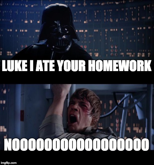 Star Wars No Meme | LUKE I ATE YOUR HOMEWORK; NOOOOOOOOOOOOOOOOO | image tagged in memes,star wars no | made w/ Imgflip meme maker