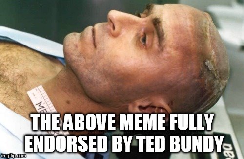 Dead Bundy | THE ABOVE MEME FULLY ENDORSED BY TED BUNDY | image tagged in dead bundy | made w/ Imgflip meme maker