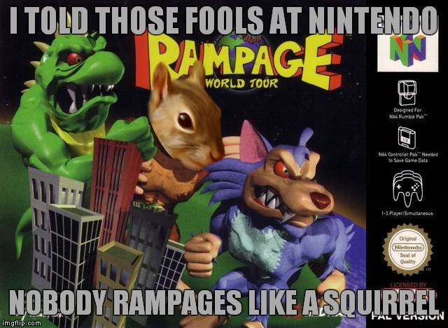 I TOLD THOSE FOOLS AT NINTENDO NOBODY RAMPAGES LIKE A SQUIRREL | made w/ Imgflip meme maker