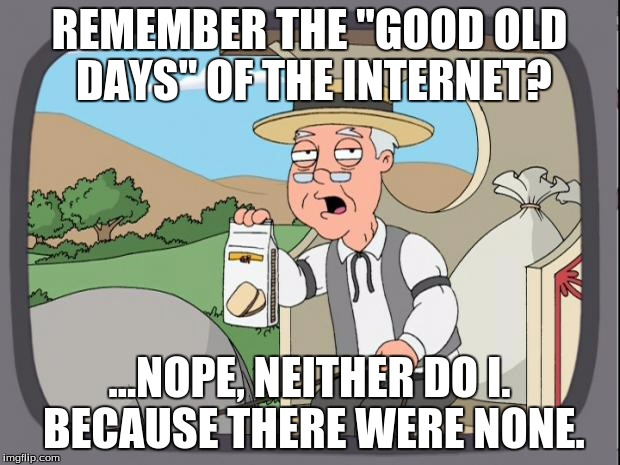 Pepperidge farms | REMEMBER THE "GOOD OLD DAYS" OF THE INTERNET? ...NOPE, NEITHER DO I. BECAUSE THERE WERE NONE. | image tagged in pepperidge farms | made w/ Imgflip meme maker