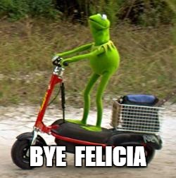 Kermit Scooter Flipped | BYE  FELICIA | image tagged in kermit scooter flipped | made w/ Imgflip meme maker