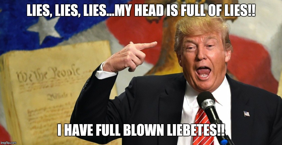 LIES, LIES, LIES...MY HEAD IS FULL OF LIES!! I HAVE FULL BLOWN LIEBETES!! | image tagged in donald trump | made w/ Imgflip meme maker