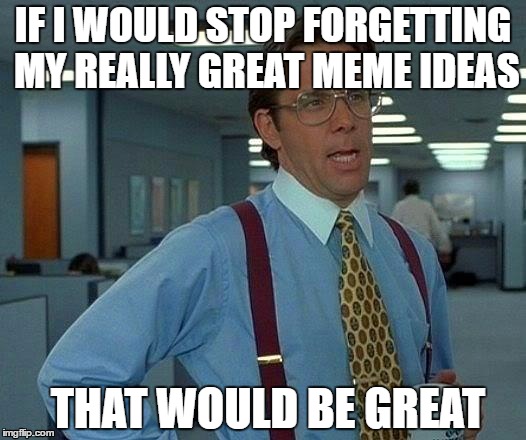 That Would Be Great | IF I WOULD STOP FORGETTING MY REALLY GREAT MEME IDEAS; THAT WOULD BE GREAT | image tagged in memes,that would be great | made w/ Imgflip meme maker