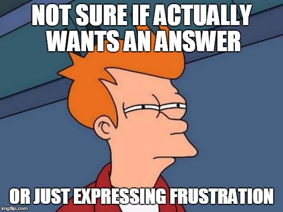 Futurama Fry Meme | NOT SURE IF ACTUALLY WANTS AN ANSWER OR JUST EXPRESSING FRUSTRATION | image tagged in memes,futurama fry | made w/ Imgflip meme maker