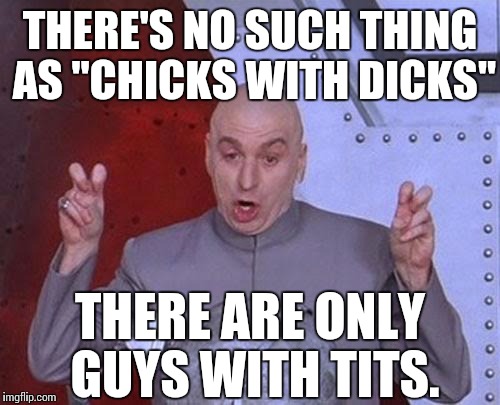 Dr Evil Laser Meme | THERE'S NO SUCH THING AS "CHICKS WITH DICKS" THERE ARE ONLY GUYS WITH TITS. | image tagged in memes,dr evil laser | made w/ Imgflip meme maker
