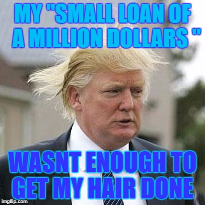 Donald Trump | MY "SMALL LOAN OF  A MILLION DOLLARS "; WASNT ENOUGH TO GET MY HAIR DONE | image tagged in donald trump | made w/ Imgflip meme maker