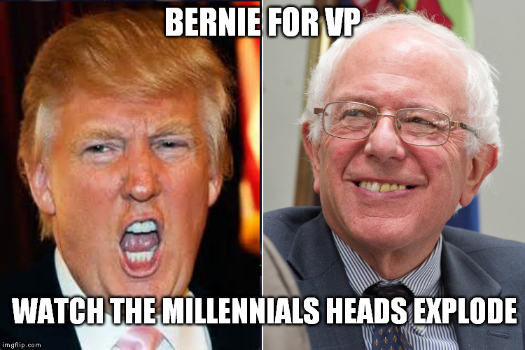 I would like to see it happen just to see what happens | BERNIE FOR VP; WATCH THE MILLENNIALS HEADS EXPLODE | image tagged in hilarybernie | made w/ Imgflip meme maker