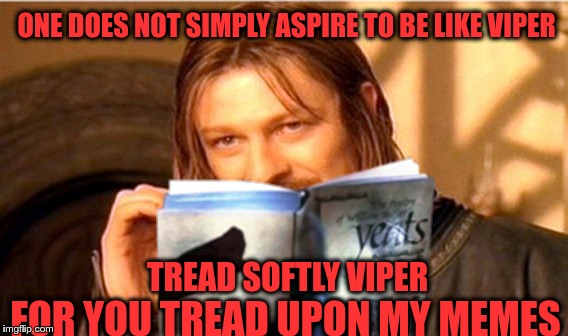 EQUI-BEAN-IUM | TREAD SOFTLY VIPER FOR YOU TREAD UPON MY MEMES ONE DOES NOT SIMPLY ASPIRE TO BE LIKE VIPER | image tagged in equi-bean-ium | made w/ Imgflip meme maker