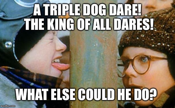 A TRIPLE DOG DARE! THE KING OF ALL DARES! WHAT ELSE COULD HE DO? | made w/ Imgflip meme maker