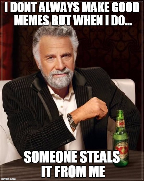 The Most Interesting Man In The World Meme | I DONT ALWAYS MAKE GOOD MEMES BUT WHEN I DO... SOMEONE STEALS IT FROM ME | image tagged in memes,the most interesting man in the world | made w/ Imgflip meme maker